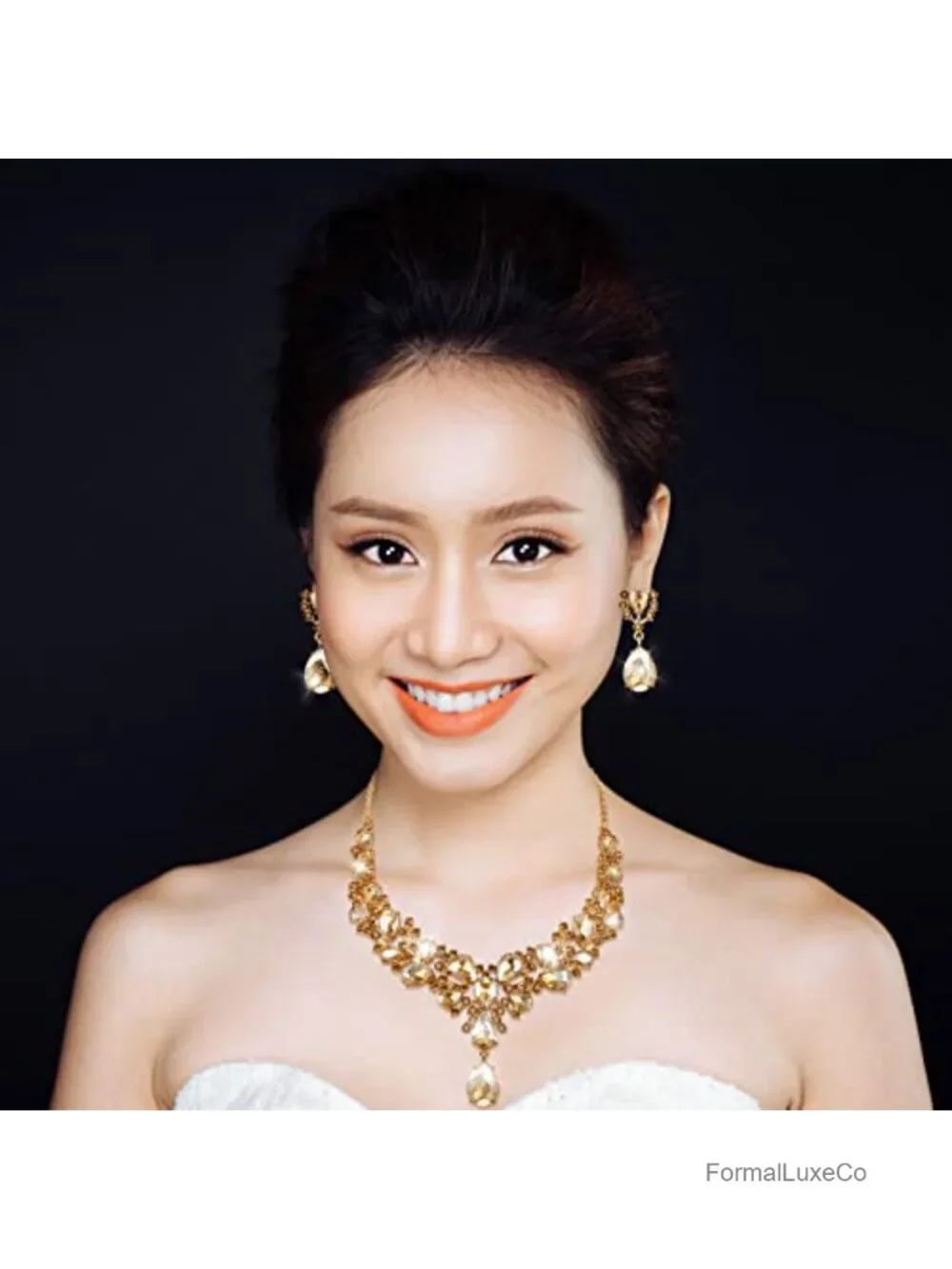 Teardrop Crystal Necklace & Earrings Set Bridal Wedding Jewelry Alloy